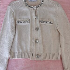 Zara Cream Blazer with Decorative Trim